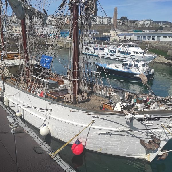 Le trois-mâts barque Le Français amarré dans le port de Brest en 2024.